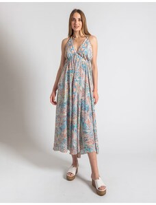 INSHOES Μεταξωτό maxi φόρεμα boho με λαχούρια Σιέλ