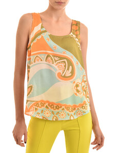 MyT Floral Patterned Satin Top In Relaxed Fit-Colorful