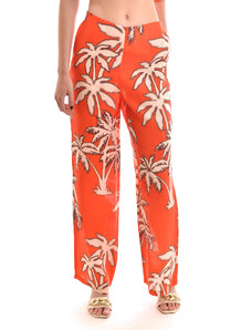 Milla Long Linen Trousers In Palm Trees Pattern-Orange