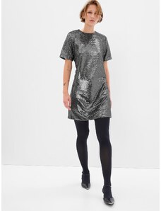 GAP Γκρι Ανακυκλωμένο Sequin T-Shirt Mini Φόρεμα