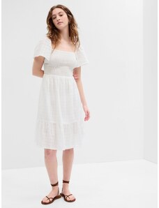GAP Άσπρο Smocked Squareneck Midi Φόρεμα