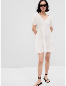GAP Άσπρο Crinkle Gauze Puff Sleeve Tiered Mini Φόρεμα