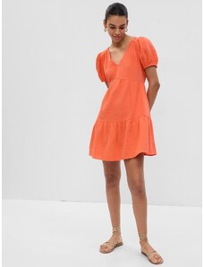 GAP Πορτοκαλί Crinkle Gauze Puff Sleeve Tiered Mini Φόρεμα