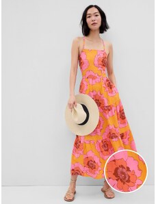 GAP Ροζ Linen-Blend Tie-Back Tiered Maxi Φόρεμα