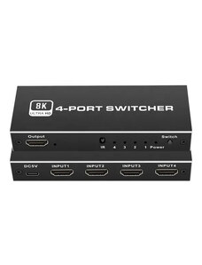 UNBRANDED HDMI switch CAB-H149, 4-in σε 1-out, 4K/120Hz, 8K/60Hz, μαύρο
