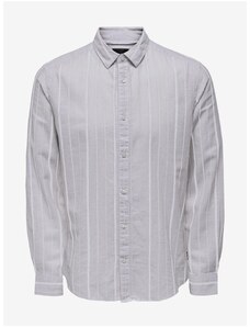 Ανοιχτό γκρι ανδρικό ριγέ πουκάμισο με λινό ONLY &; SONS Cai - Ανδρικά