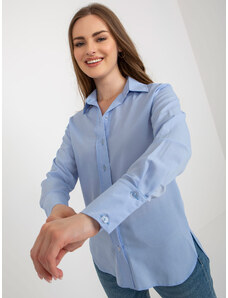 Fashionhunters Γαλάζιο ασύμμετρο κλασικό πουκάμισο