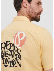 Βαμβακερό πουκάμισο Pepe Jeans ανδρικό, χρώμα: κίτρινο