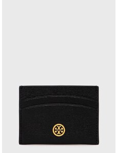 Δερμάτινο πορτοφόλι Tory Burch γυναικείo, χρώμα: μαύρο