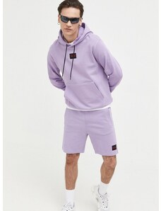Βαμβακερή μπλούζα HUGO χρώμα: μοβ, με κουκούλα