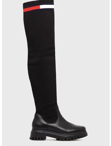 Μπότες Tommy Jeans γυναικείες, χρώμα: μαύρο