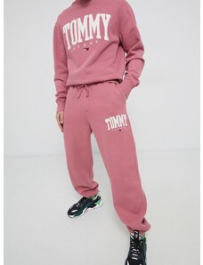 Παντελόνι Tommy Jeans ανδρικό, χρώμα: ροζ