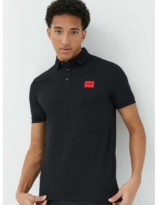 Βαμβακερό μπλουζάκι πόλο HUGO χρώμα: μαύρο