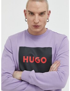 Βαμβακερή μπλούζα HUGO χρώμα: μοβ