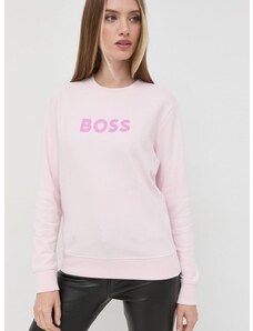 Βαμβακερή μπλούζα BOSS γυναικεία, χρώμα: ροζ,