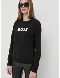 Βαμβακερή μπλούζα BOSS γυναικεία, χρώμα: μαύρο,