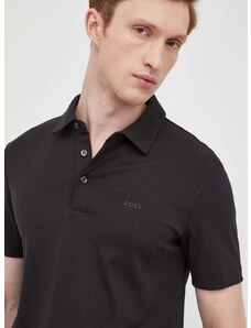 Βαμβακερό μπλουζάκι πόλο BOSS χρώμα: μαύρο