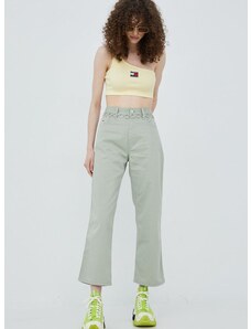 Παντελόνι με λινό μείγμα Tommy Jeans Betsy χρώμα: πράσινο