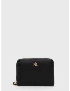 Δερμάτινο πορτοφόλι Lauren Ralph Lauren γυναικεία, χρώμα: μαύρο