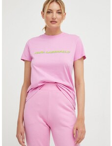 Βαμβακερό μπλουζάκι Karl Lagerfeld χρώμα: ροζ