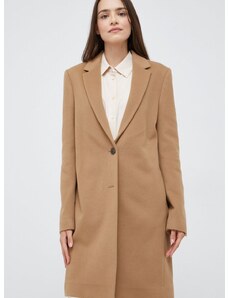 Μάλλινο παλτό Calvin Klein χρώμα: μπεζ,