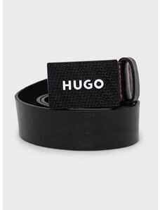 Δερμάτινη ζώνη HUGO χρώμα: μαύρο