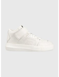 Δερμάτινα αθλητικά παπούτσια Calvin Klein Jeans Chunky Cupsole Laceup Mid χρώμα: άσπρο