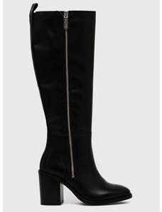 Δερμάτινες μπότες Tommy Hilfiger Zip High Heel Longboot γυναικείες, χρώμα: μαύρο