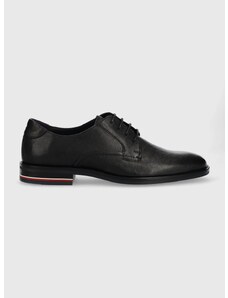 Δερμάτινα κλειστά παπούτσια Tommy Hilfiger Signature Hilfiger Lth Shoe χρώμα: μαύρο