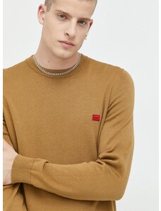 Βαμβακερό πουλόβερ HUGO ανδρικά, χρώμα: καφέ,