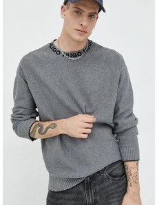 Βαμβακερό πουλόβερ HUGO ανδρικά, χρώμα: γκρι,