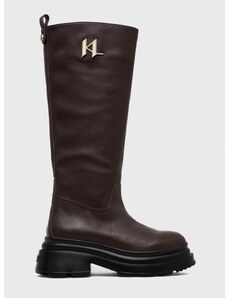 Δερμάτινες μπότες Karl Lagerfeld Danton γυναικείες, χρώμα: καφέ