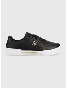 Δερμάτινα αθλητικά παπούτσια Tommy Hilfiger Th Prep Court Sneaker χρώμα: μαύρο