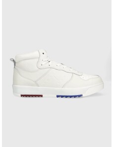 Δερμάτινα αθλητικά παπούτσια Tommy Jeans Leather Basket Midcut χρώμα: άσπρο