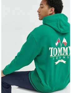 Βαμβακερή μπλούζα Tommy Jeans χρώμα: πράσινο, με κουκούλα