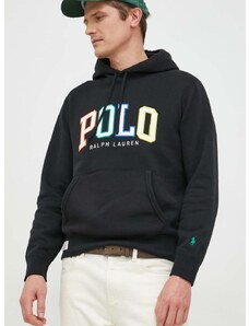 Μπλούζα Polo Ralph Lauren χρώμα: μαύρο, με κουκούλα