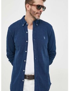 Βαμβακερό πουκάμισο Polo Ralph Lauren ανδρικό, χρώμα: ναυτικό μπλε