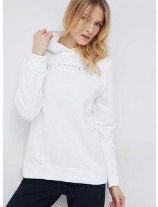 βαμβακερή μπλούζα Tommy Hilfiger γυναικεία, χρώμα: άσπρο, με κουκούλα