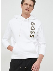 Βαμβακερή μπλούζα BOSS χρώμα: άσπρο, με κουκούλα