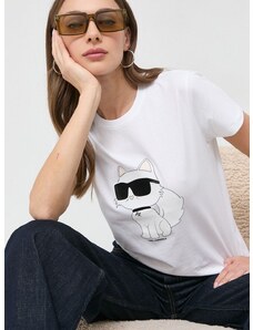 Βαμβακερό μπλουζάκι Karl Lagerfeld γυναικεία, χρώμα: άσπρο