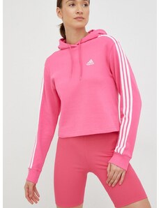Βαμβακερή μπλούζα adidas γυναικεία, χρώμα: ροζ, με κουκούλα