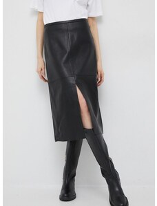 Δερμάτινη φούστα Calvin Klein χρώμα: μαύρο