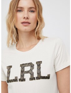 Βαμβακερό μπλουζάκι Lauren Ralph Lauren χρώμα: μπεζ