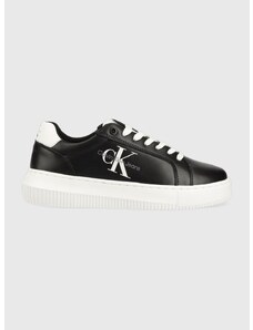 Δερμάτινα αθλητικά παπούτσια Calvin Klein Jeans YW0YW00823 CHUNKY CUPSOLE MONOLOGO W CHUNKY CUPSOLE MONO LTH WN χρώμα: μαύρο F30 YW0YW00823