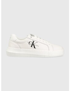 Δερμάτινα αθλητικά παπούτσια Calvin Klein Jeans YW0YW00823 CHUNKY CUPSOLE MONOLOGO W CHUNKY CUPSOLE MONO LTH WN χρώμα: άσπρο F30 YW0YW00823