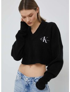 Πουλόβερ με προσθήκη μαλλιού Calvin Klein Jeans γυναικεία, χρώμα: μαύρο