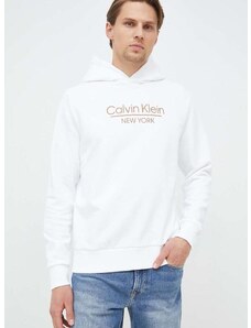 Βαμβακερή μπλούζα Calvin Klein χρώμα: άσπρο, με κουκούλα