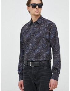 Βαμβακερό πουκάμισο Karl Lagerfeld ανδρικό, χρώμα: μαύρο