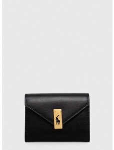Δερμάτινο πορτοφόλι Polo Ralph Lauren γυναικεία, χρώμα: μαύρο