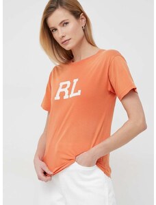 Βαμβακερό μπλουζάκι Polo Ralph Lauren χρώμα: πορτοκαλί